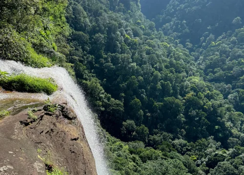 mountain edge with waterfall in the knuckles mountain range