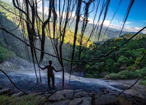 famous duwili waterfall cave knuckles mountain range
