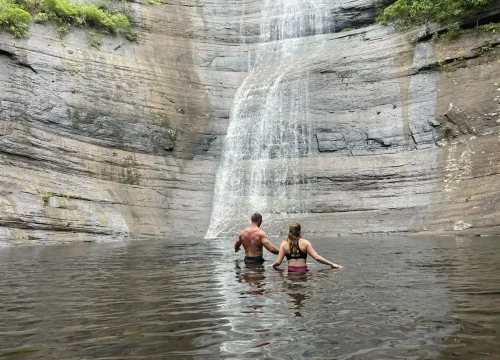 lanka trek hikers swimming in natural pool
